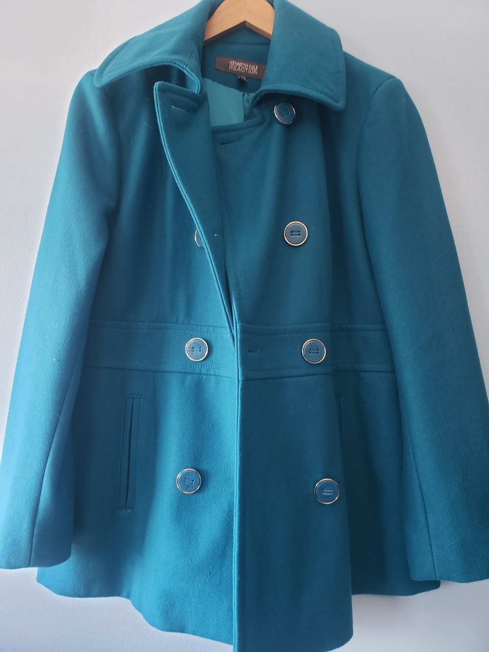 Kenneth Cole Reaction Teal Peacoat | XL | Double Breasted Wool Blend